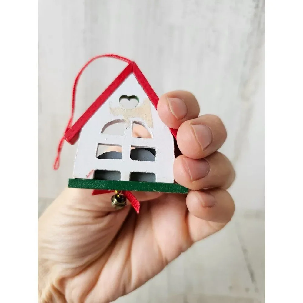 Hallmark cat‎ 1999 ornament wooden mini Xmas tree orange gray tabby kitten
